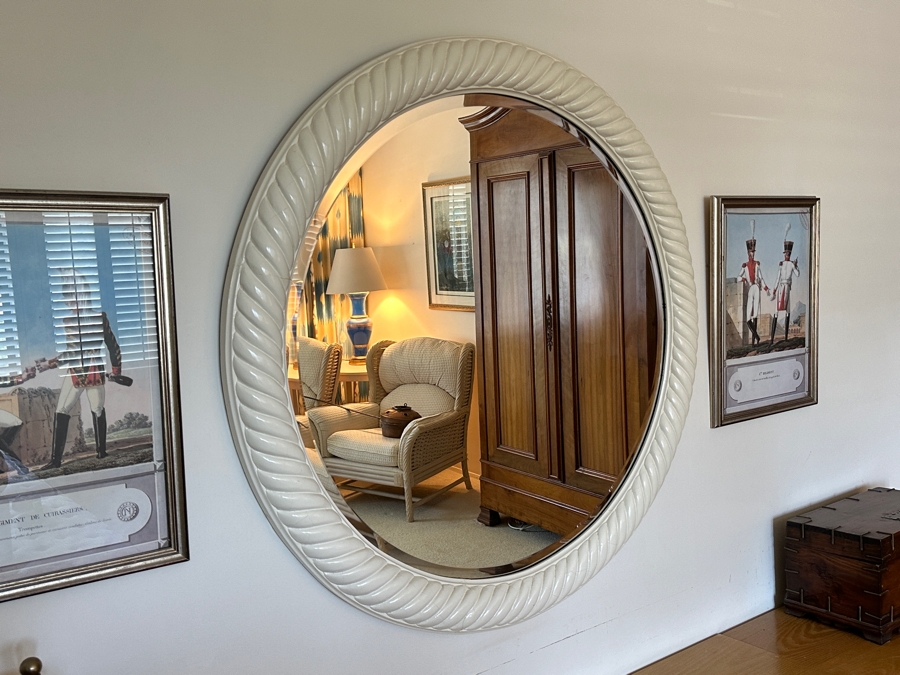 White Wooden Round Beveled Glass Wall Mirror 41W [Photo 3]