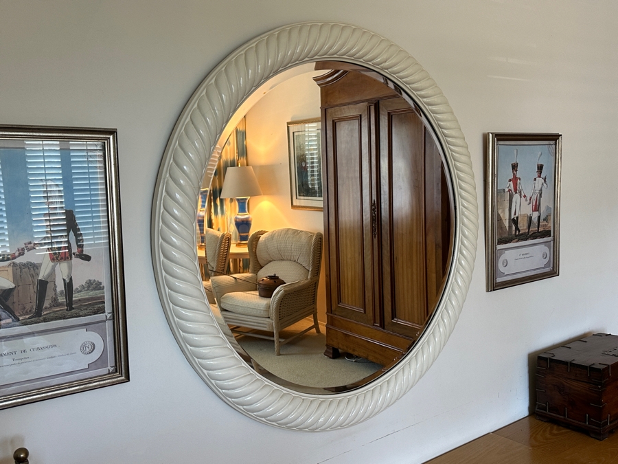 White Wooden Round Beveled Glass Wall Mirror 41W [Photo 2]