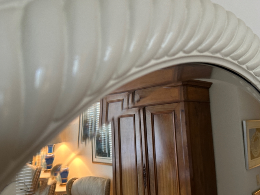 White Wooden Round Beveled Glass Wall Mirror 41W [Photo 6]