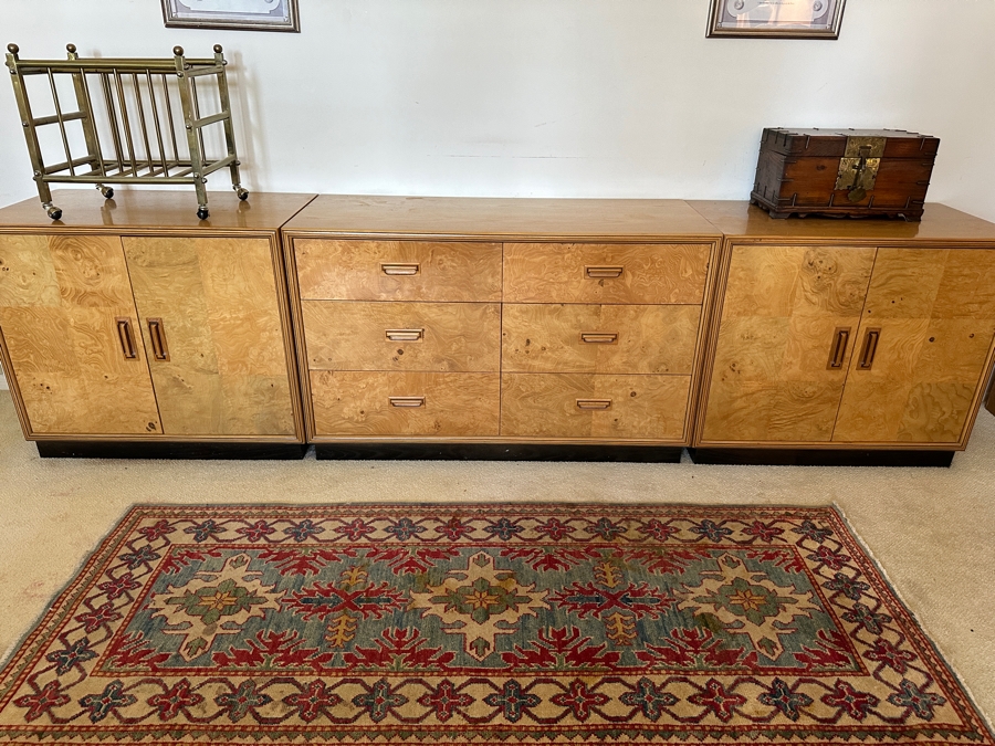Mid-Century Modern Scene TWO From Henredon Burl Wood Pair Of Side Cabinets And 6-Drawer Chest Of Drawers [Photo 2]