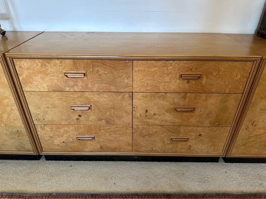 Mid-Century Modern Scene TWO From Henredon Burl Wood Pair Of Side Cabinets And 6-Drawer Chest Of Drawers [Photo 6]