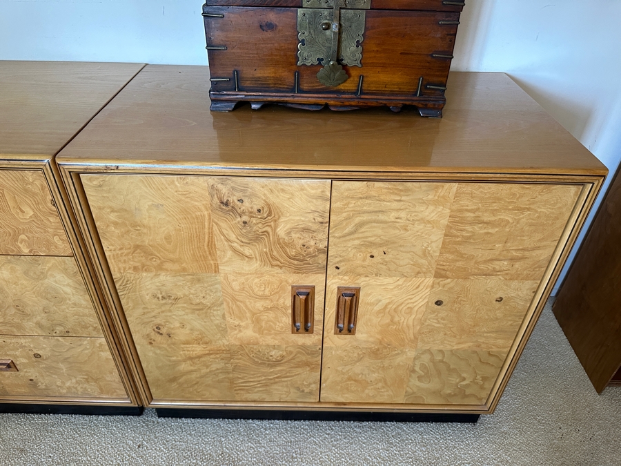 Mid-Century Modern Scene TWO From Henredon Burl Wood Pair Of Side Cabinets And 6-Drawer Chest Of Drawers [Photo 9]