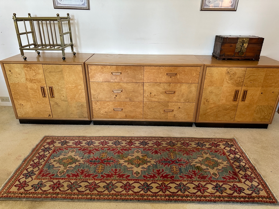 Mid-Century Modern Scene TWO From Henredon Burl Wood Pair Of Side Cabinets And 6-Drawer Chest Of Drawers [Photo 3]