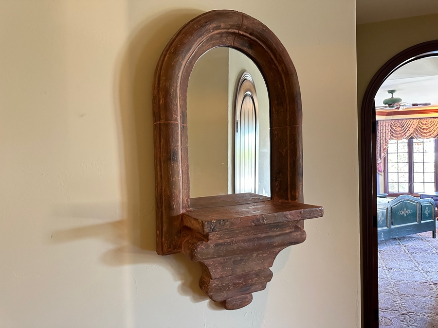 Faux Cement Resin Wall Shelf Mirror 22.5W X 10D X 42H [Photo 2]