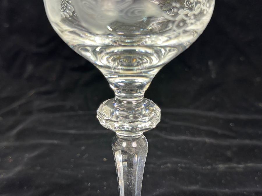 Rare Genuine Meissen (Germany) Cut Crystal Mouth-Blown Hand-Sanded Stemware Glasses Orchid Orchidee Pattern With Original Box - 6 Glasses Total 7.25'H [Photo 10]
