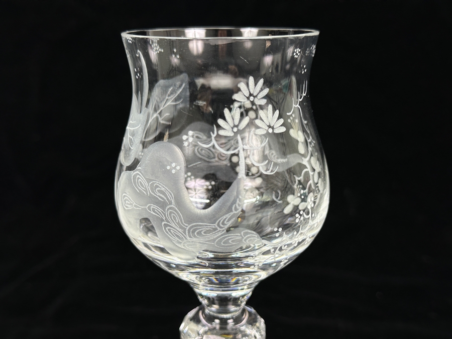 Rare Genuine Meissen (Germany) Cut Crystal Mouth-Blown Hand-Sanded Stemware Glasses Orchid Orchidee Pattern With Original Box - 6 Glasses Total 7.25'H [Photo 11]
