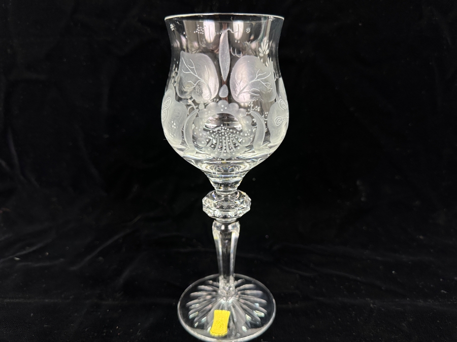 Rare Genuine Meissen (Germany) Cut Crystal Mouth-Blown Hand-Sanded Stemware Glasses Orchid Orchidee Pattern With Original Box - 6 Glasses Total 7.25'H [Photo 14]