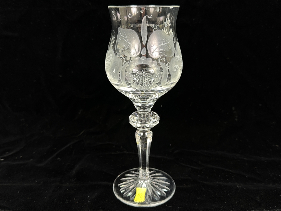 Rare Genuine Meissen (Germany) Cut Crystal Mouth-Blown Hand-Sanded Stemware Glasses Orchid Orchidee Pattern With Original Box - 6 Glasses Total 7.25'H [Photo 2]