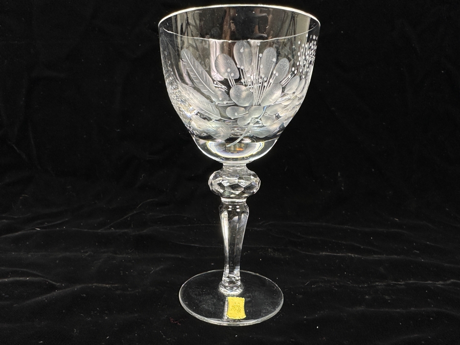 Rare Genuine Meissen (Germany) Cut Crystal Mouth-Blown Hand-Sanded Stemware Glasses Blume Flower Easy Pattern With Original Box - 6 Glasses Total 6'H [Photo 3]