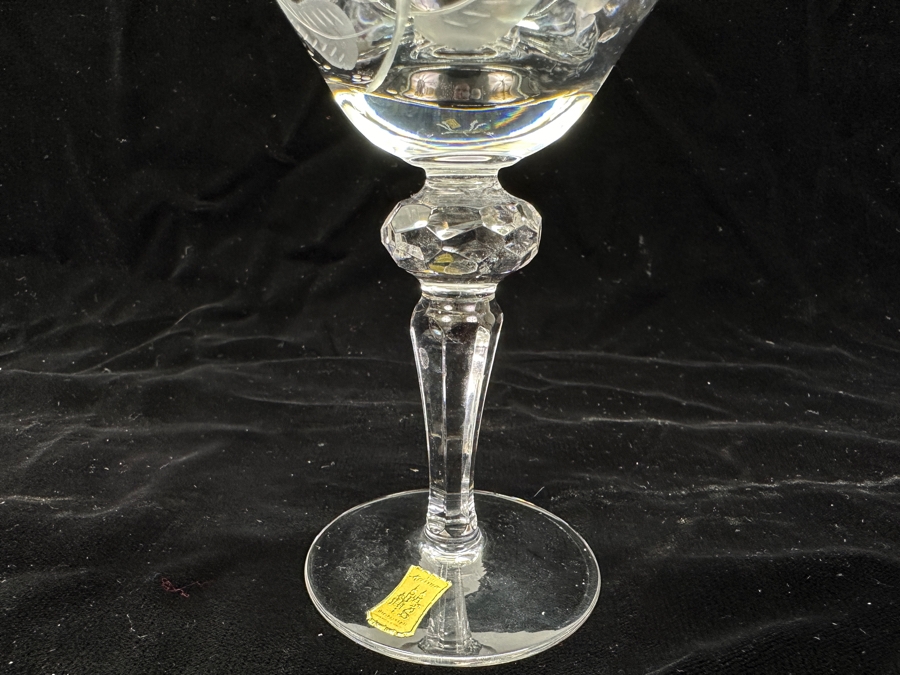 Rare Genuine Meissen (Germany) Cut Crystal Mouth-Blown Hand-Sanded Stemware Glasses Blume Flower Easy Pattern With Original Box - 6 Glasses Total 6'H [Photo 9]