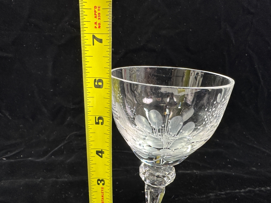 Rare Genuine Meissen (Germany) Cut Crystal Mouth-Blown Hand-Sanded Stemware Glasses Blume Flower Easy Pattern With Original Box - 6 Glasses Total 6'H [Photo 8]