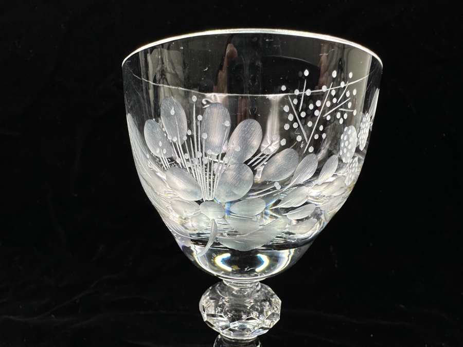 Rare Genuine Meissen (Germany) Cut Crystal Mouth-Blown Hand-Sanded Stemware Glasses Blume Flower Easy Pattern With Original Box - 6 Glasses Total 6'H [Photo 7]