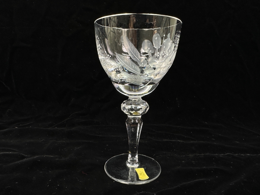 Rare Genuine Meissen (Germany) Cut Crystal Mouth-Blown Hand-Sanded Stemware Glasses Blume Flower Easy Pattern With Original Box - 6 Glasses Total 6'H [Photo 6]