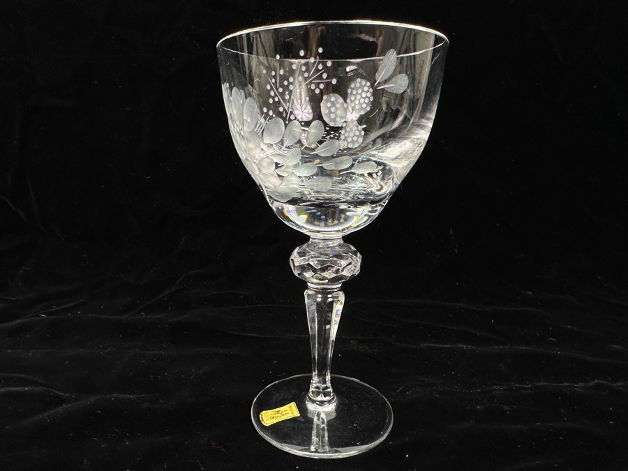 Rare Genuine Meissen (Germany) Cut Crystal Mouth-Blown Hand-Sanded Stemware Glasses Blume Flower Easy Pattern With Original Box - 6 Glasses Total 6'H [Photo 5]