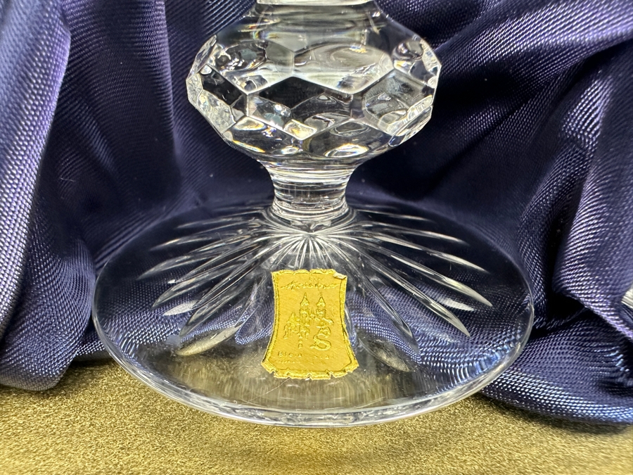 Rare Genuine Meissen (Germany) Cut Crystal Mouth-Blown Hand-Sanded Stemware Glasses Flower Pattern With Original Box - 6 Glasses Total 6-3/8'H [Photo 4]