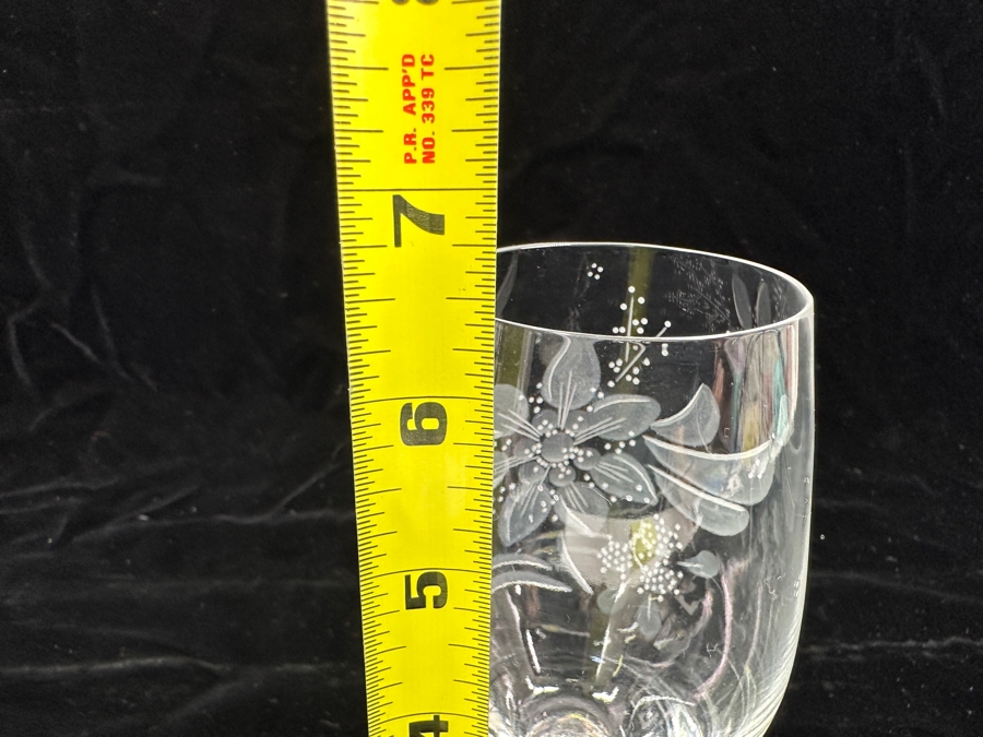 Rare Genuine Meissen (Germany) Cut Crystal Mouth-Blown Hand-Sanded Stemware Glasses Flower Pattern With Original Box - 6 Glasses Total 6-3/8'H [Photo 10]