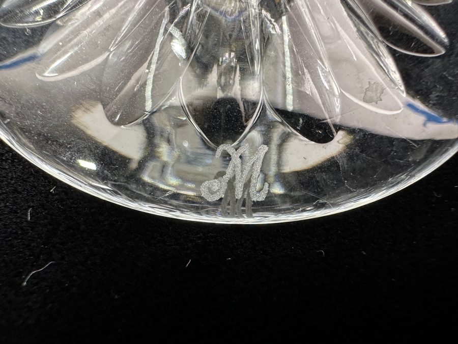 Rare Genuine Meissen (Germany) Cut Crystal Mouth-Blown Hand-Sanded Stemware Glasses Flower Pattern With Original Box - 6 Glasses Total 6-3/8'H [Photo 9]