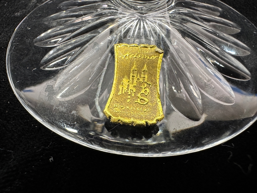 Rare Genuine Meissen (Germany) Cut Crystal Mouth-Blown Hand-Sanded Stemware Glasses Flower Pattern With Original Box - 6 Glasses Total 6-3/8'H [Photo 8]