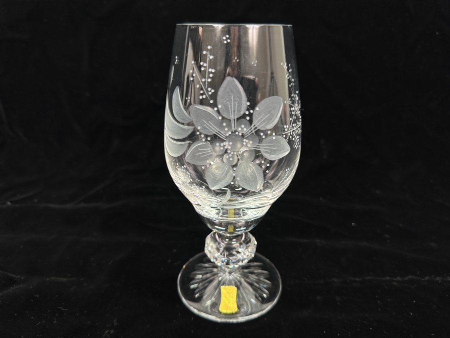 Rare Genuine Meissen (Germany) Cut Crystal Mouth-Blown Hand-Sanded Stemware Glasses Flower Pattern With Original Box - 6 Glasses Total 6-3/8'H [Photo 5]