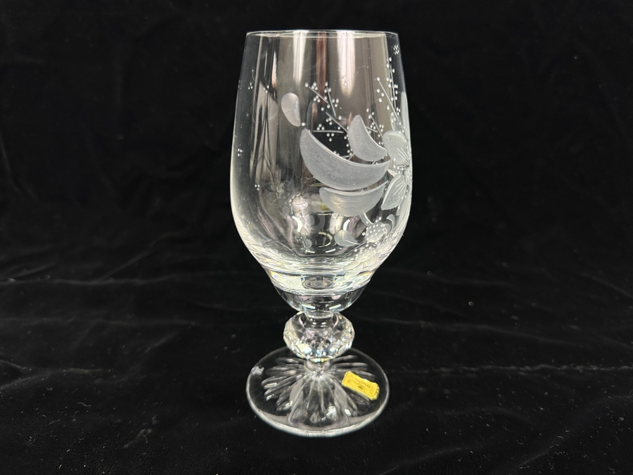 Rare Genuine Meissen (Germany) Cut Crystal Mouth-Blown Hand-Sanded Stemware Glasses Flower Pattern With Original Box - 6 Glasses Total 6-3/8'H [Photo 6]