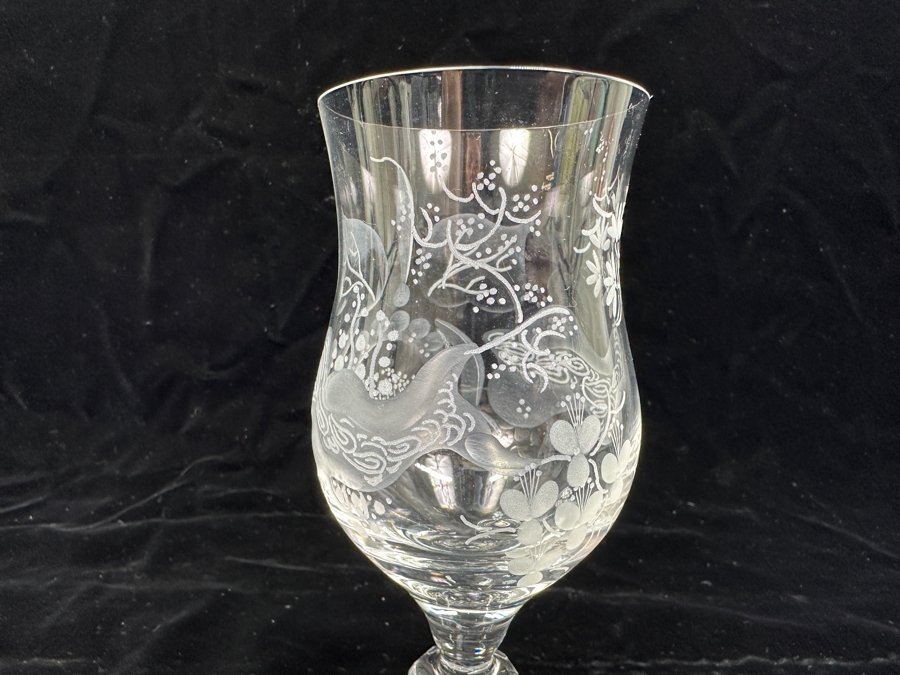 Rare Genuine Meissen (Germany) Cut Crystal Mouth-Blown Hand-Sanded Stemware Glasses Orchid Orchidee Pattern With Original Box - 6 Glasses Total 6-5/8'H [Photo 8]