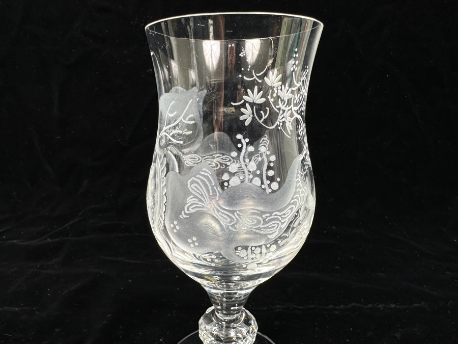 Rare Genuine Meissen (Germany) Cut Crystal Mouth-Blown Hand-Sanded Stemware Glasses Orchid Orchidee Pattern With Original Box - 6 Glasses Total 6-5/8'H [Photo 13]