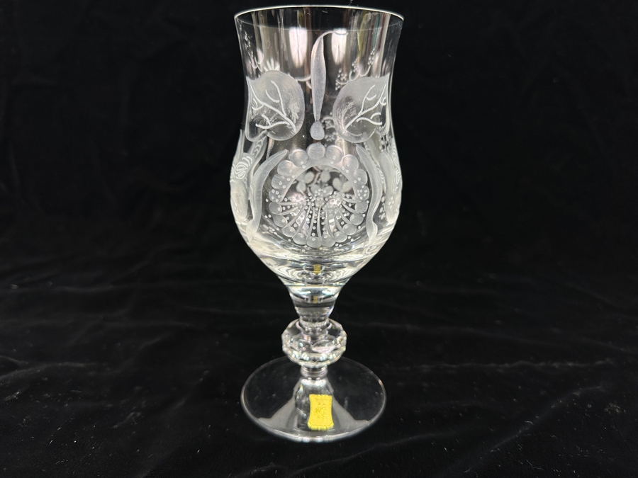 Rare Genuine Meissen (Germany) Cut Crystal Mouth-Blown Hand-Sanded Stemware Glasses Orchid Orchidee Pattern With Original Box - 6 Glasses Total 6-5/8'H [Photo 2]