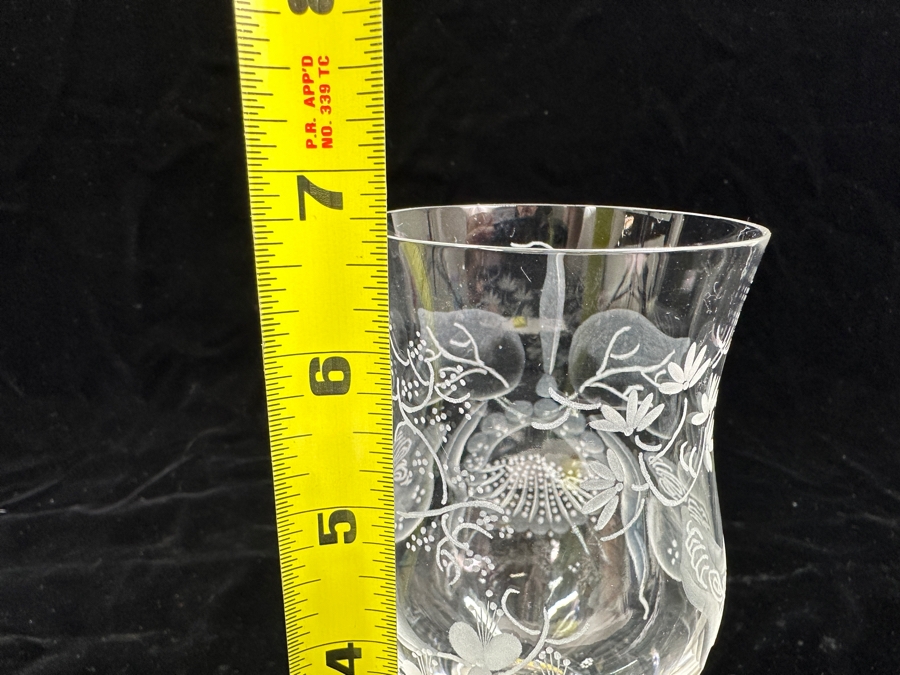 Rare Genuine Meissen (Germany) Cut Crystal Mouth-Blown Hand-Sanded Stemware Glasses Orchid Orchidee Pattern With Original Box - 6 Glasses Total 6-5/8'H [Photo 9]