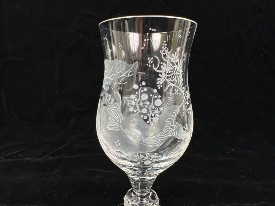 Rare Genuine Meissen (Germany) Cut Crystal Mouth-Blown Hand-Sanded Stemware Glasses Orchid Orchidee Pattern With Original Box - 6 Glasses Total 6-5/8'H [Photo 5]