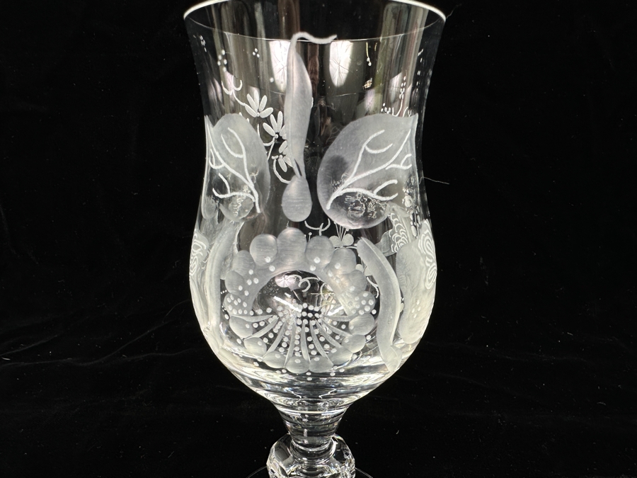 Rare Genuine Meissen (Germany) Cut Crystal Mouth-Blown Hand-Sanded Stemware Glasses Orchid Orchidee Pattern With Original Box - 6 Glasses Total 6-5/8'H [Photo 4]