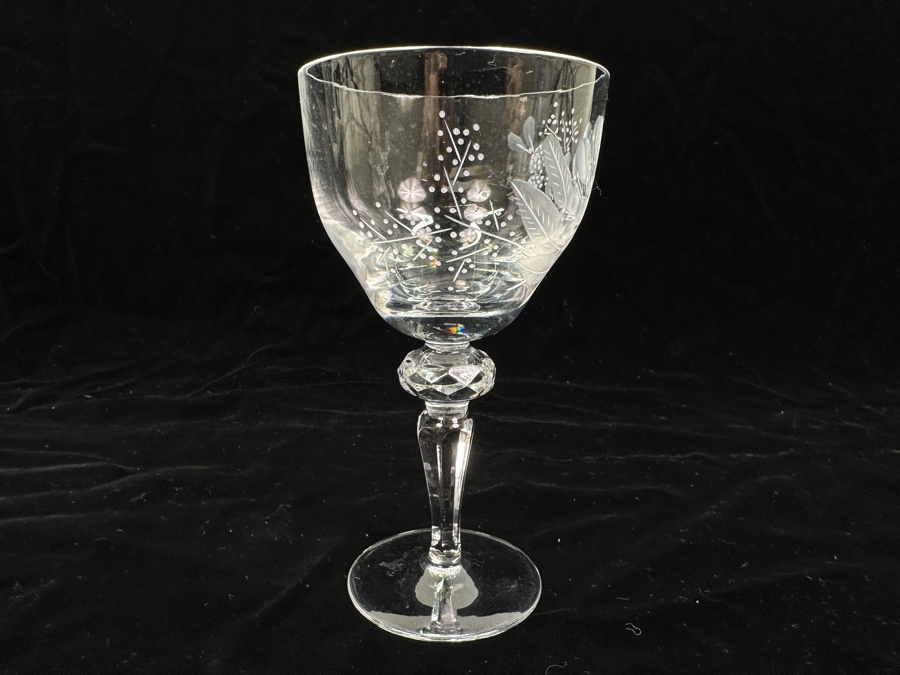 Rare Genuine Meissen (Germany) Cut Crystal Mouth-Blown Hand-Sanded Stemware Glasses Blume Flower Easy Pattern With Original Box - 6 Glasses Total 6-1/8'H [Photo 5]