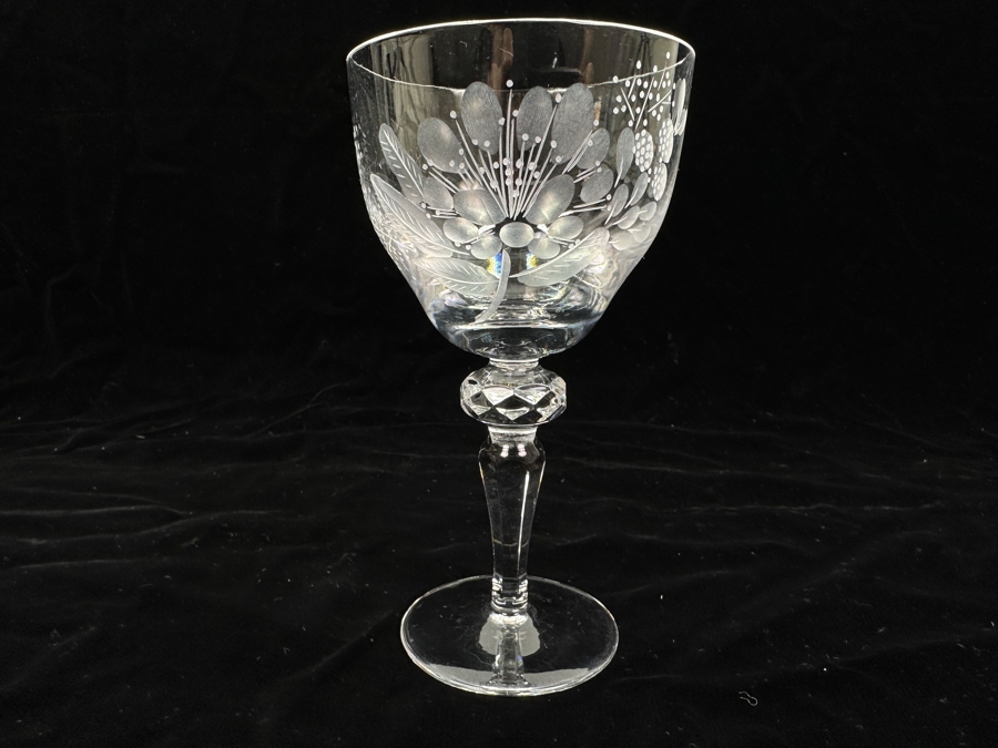 Rare Genuine Meissen (Germany) Cut Crystal Mouth-Blown Hand-Sanded Stemware Glasses Blume Flower Easy Pattern With Original Box - 6 Glasses Total 6-1/8'H [Photo 2]