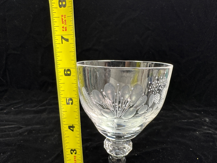 Rare Genuine Meissen (Germany) Cut Crystal Mouth-Blown Hand-Sanded Stemware Glasses Blume Flower Easy Pattern With Original Box - 6 Glasses Total 6-1/8'H [Photo 7]