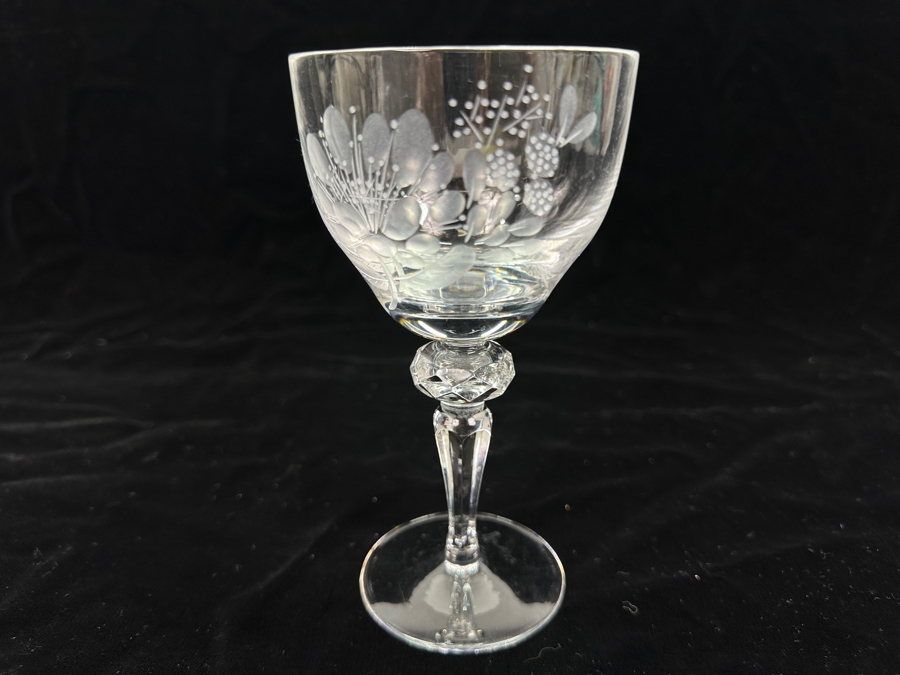 Rare Genuine Meissen (Germany) Cut Crystal Mouth-Blown Hand-Sanded Stemware Glasses Blume Flower Easy Pattern With Original Box - 6 Glasses Total 6-1/8'H [Photo 6]