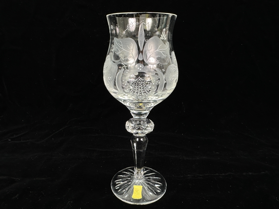 Rare Genuine Meissen (Germany) Cut Crystal Mouth-Blown Hand-Sanded Stemware Glasses Orchid Orchidee Pattern With Original Box - 6 Glasses Total 7-3/8'H [Photo 2]