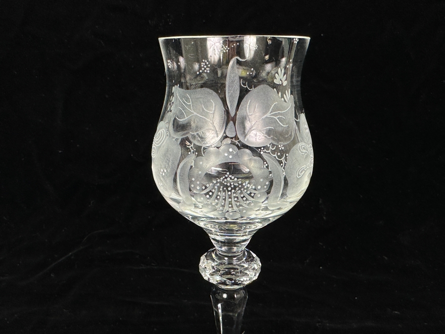 Rare Genuine Meissen (Germany) Cut Crystal Mouth-Blown Hand-Sanded Stemware Glasses Orchid Orchidee Pattern With Original Box - 6 Glasses Total 7-3/8'H [Photo 6]