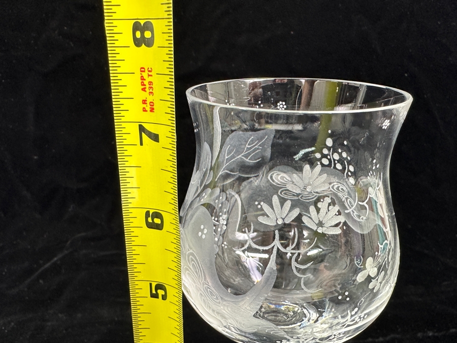 Rare Genuine Meissen (Germany) Cut Crystal Mouth-Blown Hand-Sanded Stemware Glasses Orchid Orchidee Pattern With Original Box - 6 Glasses Total 7-3/8'H [Photo 9]