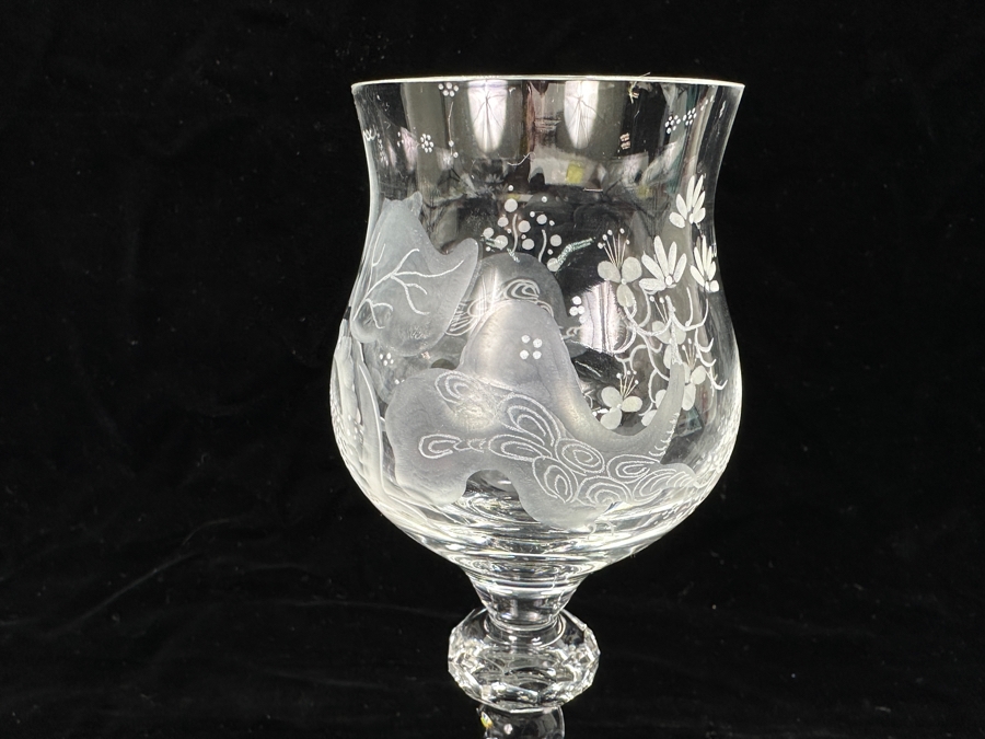 Rare Genuine Meissen (Germany) Cut Crystal Mouth-Blown Hand-Sanded Stemware Glasses Orchid Orchidee Pattern With Original Box - 6 Glasses Total 7-3/8'H [Photo 8]