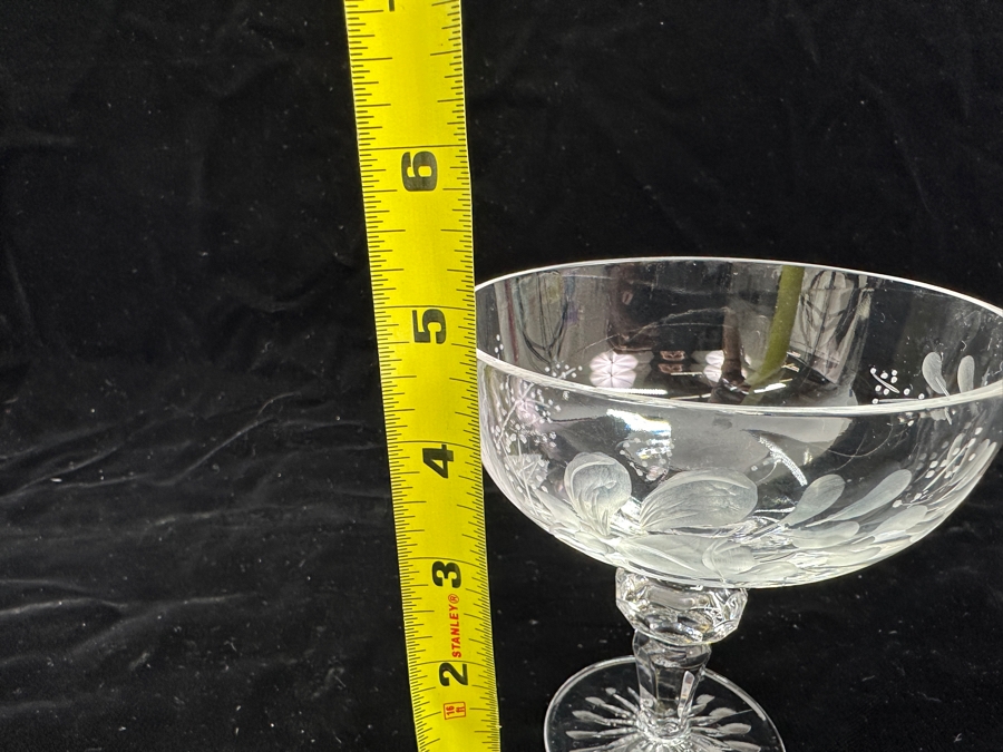 Rare Genuine Meissen (Germany) Cut Crystal Mouth-Blown Hand-Sanded Stemware Glasses Flower Pattern With Original Box - 6 Glasses Total 4.75'H [Photo 8]