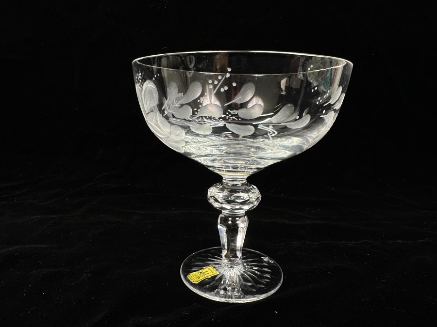 Rare Genuine Meissen (Germany) Cut Crystal Mouth-Blown Hand-Sanded Stemware Glasses Flower Pattern With Original Box - 6 Glasses Total 4.75'H [Photo 9]