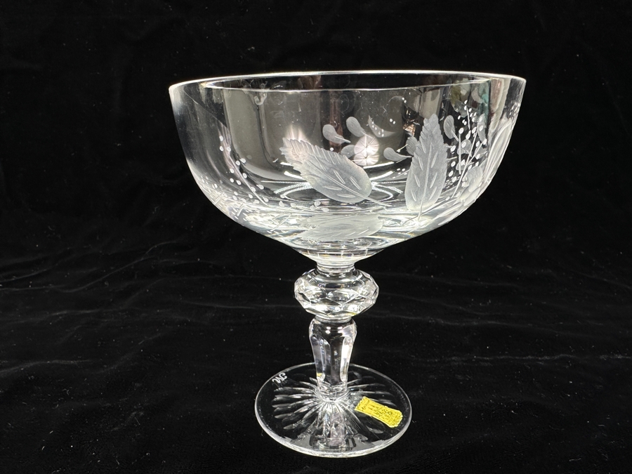 Rare Genuine Meissen (Germany) Cut Crystal Mouth-Blown Hand-Sanded Stemware Glasses Flower Pattern With Original Box - 6 Glasses Total 4.75'H [Photo 7]