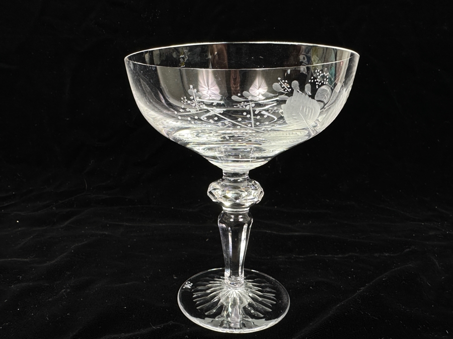 Rare Genuine Meissen (Germany) Cut Crystal Mouth-Blown Hand-Sanded Stemware Glasses Flower Pattern With Original Box - 5 Glasses Total 5'H	 [Photo 6]