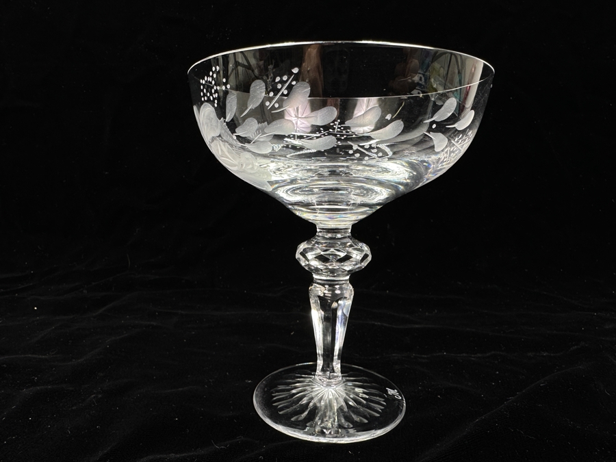 Rare Genuine Meissen (Germany) Cut Crystal Mouth-Blown Hand-Sanded Stemware Glasses Flower Pattern With Original Box - 5 Glasses Total 5'H	 [Photo 5]