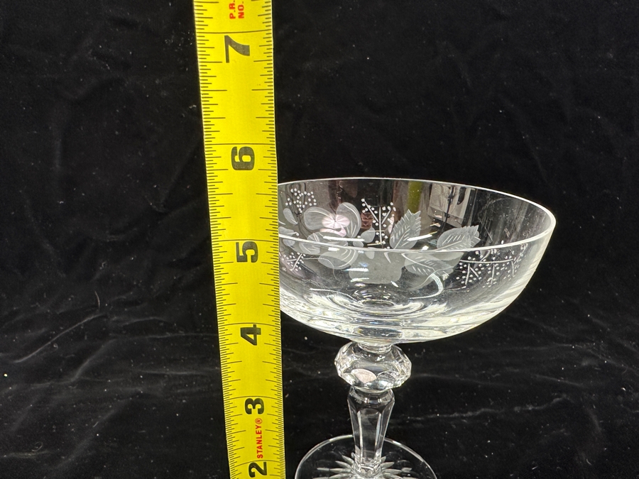 Rare Genuine Meissen (Germany) Cut Crystal Mouth-Blown Hand-Sanded Stemware Glasses Flower Pattern With Original Box - 5 Glasses Total 5'H	 [Photo 8]