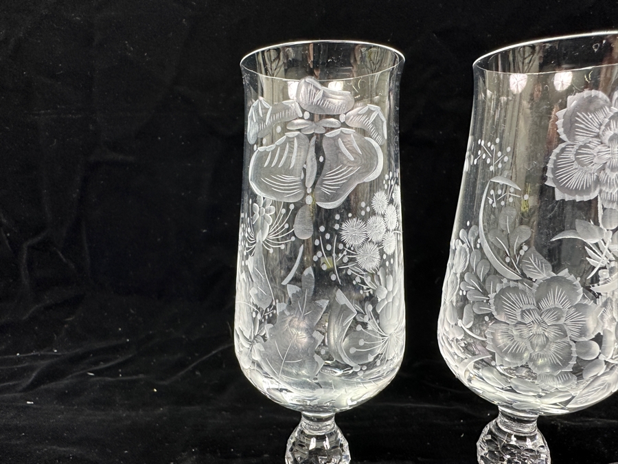 Rare Genuine Meissen (Germany) Cut Crystal Mouth-Blown Hand-Sanded Stemware Glasses Mixed 3 Different Patterns With Original Box - 6 Glasses Total 6.75'H [Photo 6]