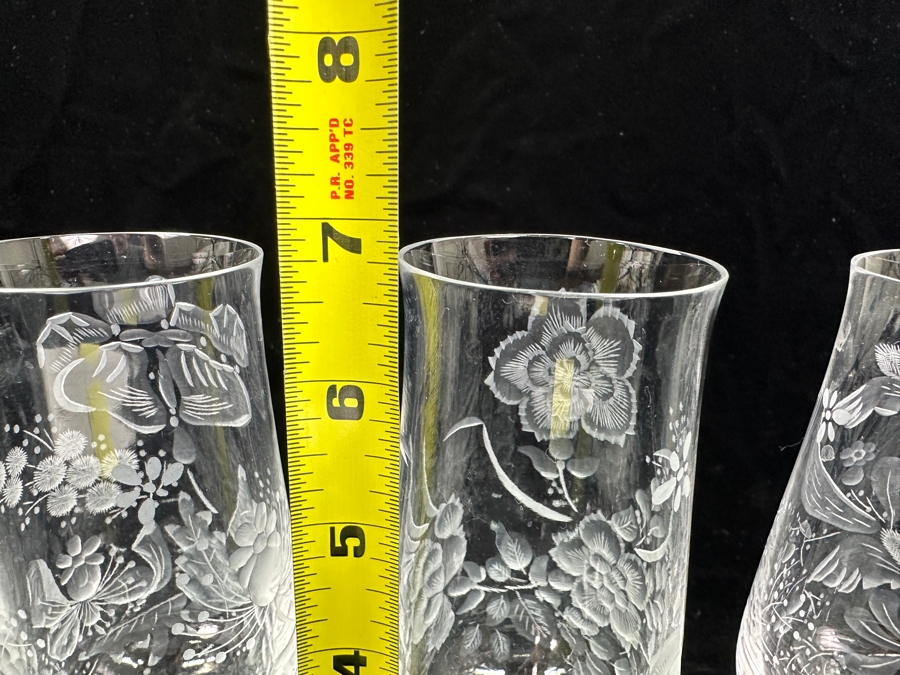 Rare Genuine Meissen (Germany) Cut Crystal Mouth-Blown Hand-Sanded Stemware Glasses Mixed 3 Different Patterns With Original Box - 6 Glasses Total 6.75'H [Photo 10]