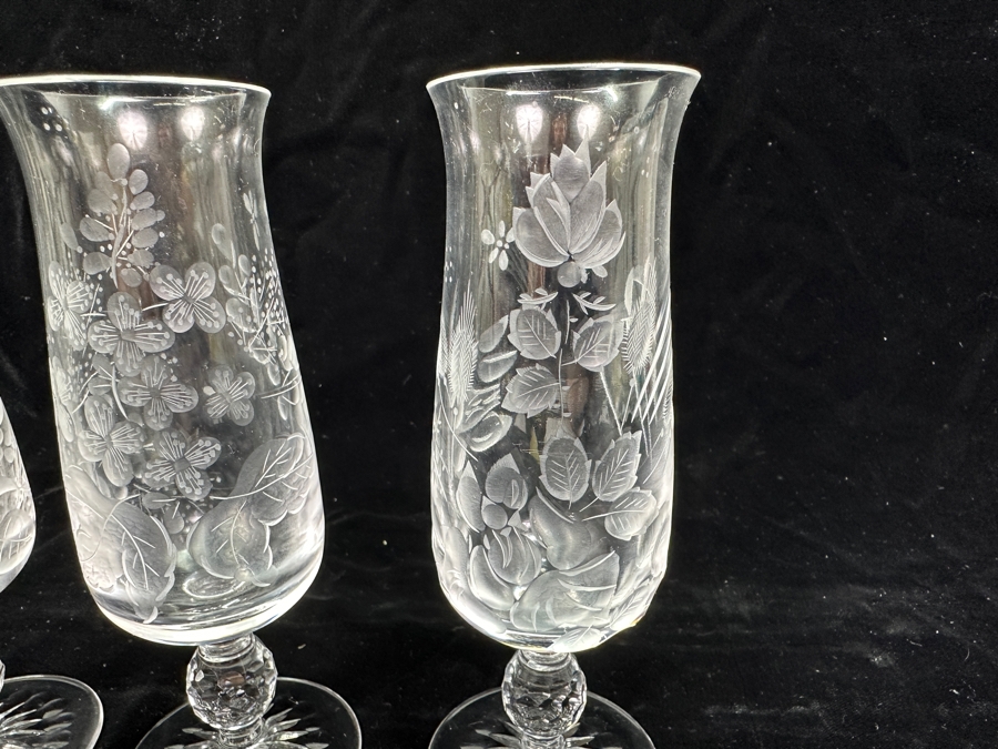 Rare Genuine Meissen (Germany) Cut Crystal Mouth-Blown Hand-Sanded Stemware Glasses Mixed 3 Different Patterns With Original Box - 6 Glasses Total 6.5'H [Photo 9]