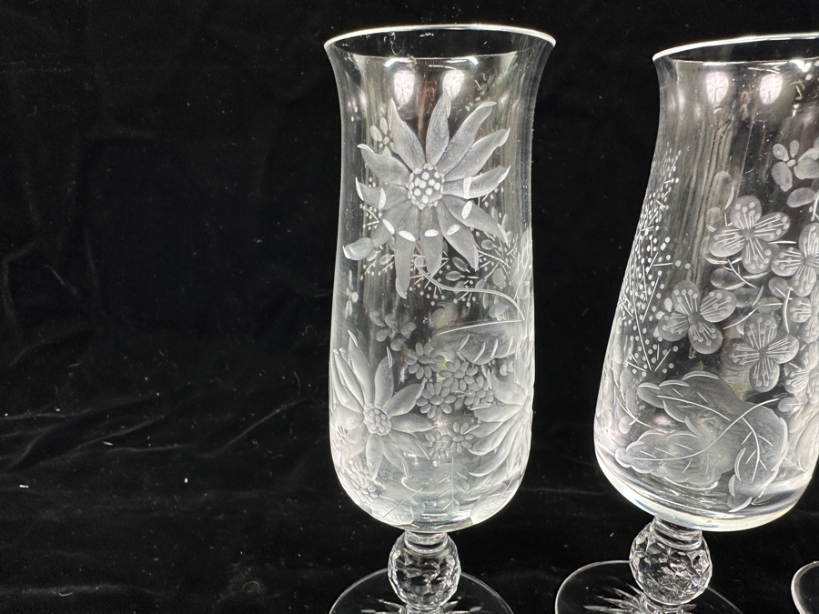 Rare Genuine Meissen (Germany) Cut Crystal Mouth-Blown Hand-Sanded Stemware Glasses Mixed 3 Different Patterns With Original Box - 6 Glasses Total 6.5'H [Photo 7]