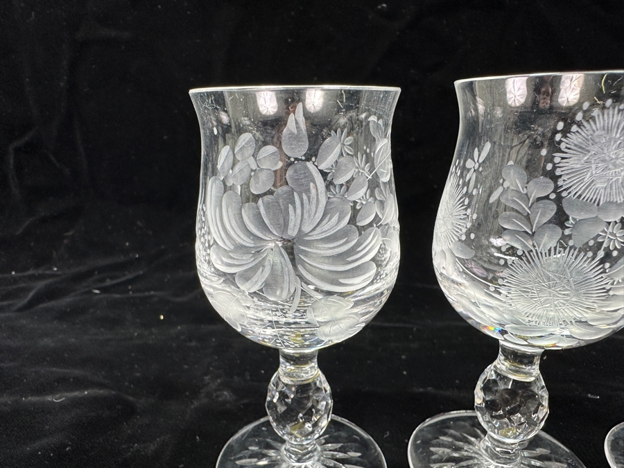 Rare Genuine Meissen (Germany) Cut Crystal Mouth-Blown Hand-Sanded Stemware Glasses Mixed 3 Different Patterns With Original Box - 6 Glasses Total 4.25'H [Photo 8]