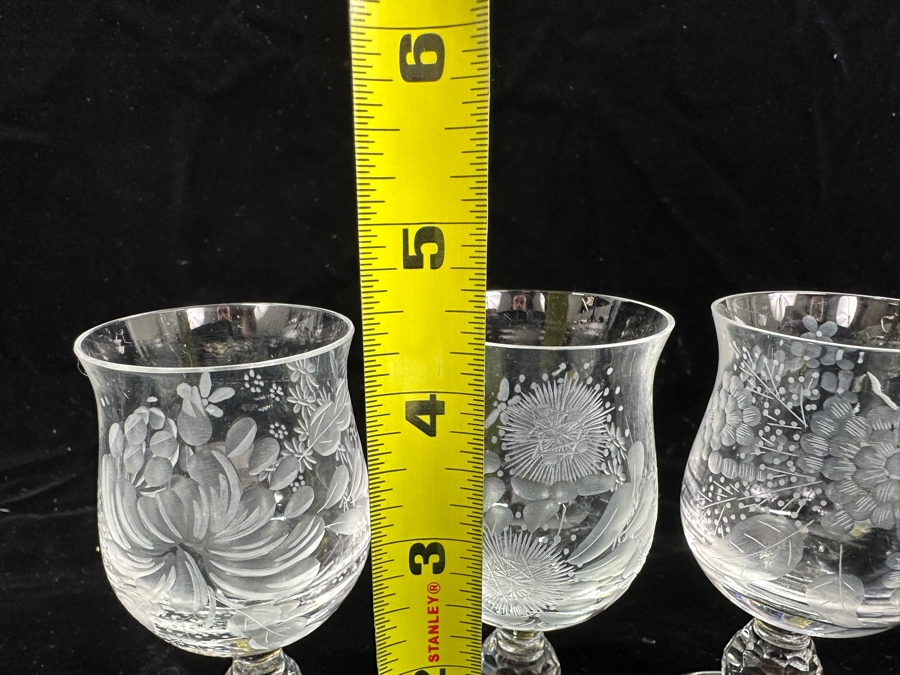 Rare Genuine Meissen (Germany) Cut Crystal Mouth-Blown Hand-Sanded Stemware Glasses Mixed 3 Different Patterns With Original Box - 6 Glasses Total 4.25'H [Photo 10]
